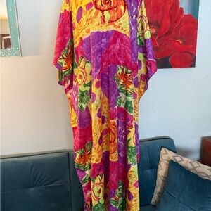 Details Kaftan Dress Womens One Size Multicolor Multi Print Boho Beach Cover Up